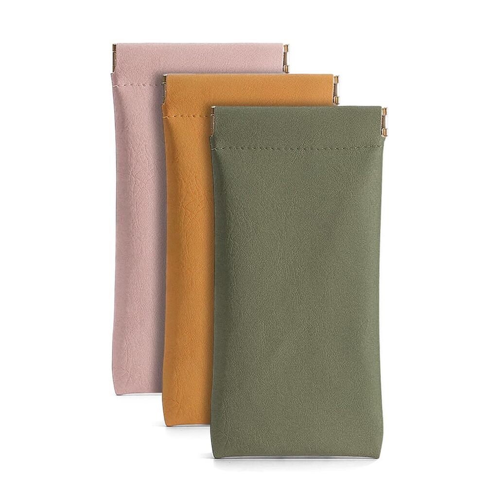 7458 3 Pack Leather Eyeglasses Cases PU Soft Sunglasses Pouch Squeeze Top